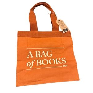 Barnes & Noble burnt orange book bag with white letters: A Bag of Books, NWT!